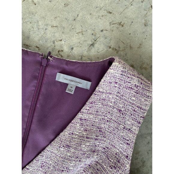 Classiques Entier Dress Tweed Purple White Ruffle Sheath Sleeveless Size 10 - Picture 5 of 11